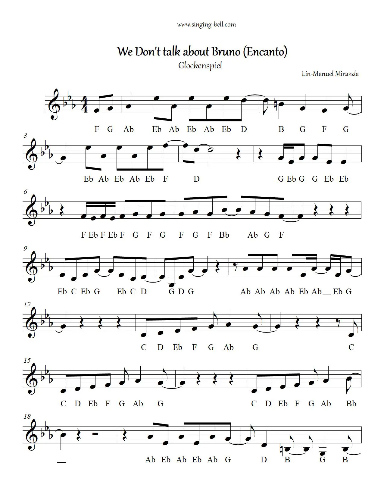 We Don't Talk About Bruno_1 free xylophone glockenspiel sheet music notes chart pdf