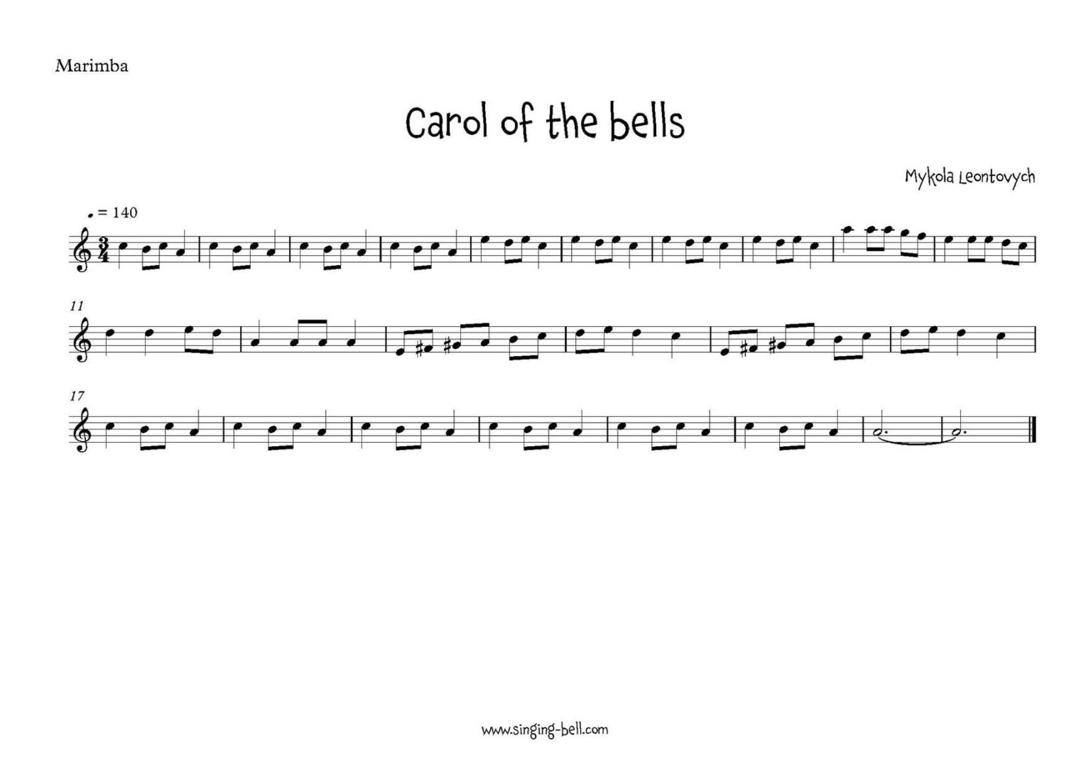 Carol of the Bells Percussion Ensemble/Marimba Sheet Music