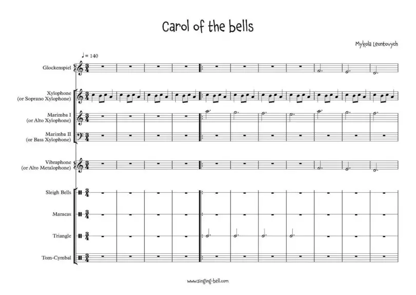 Carol of the bells mallet percussion ensemble orff arrangement sheet music page 1