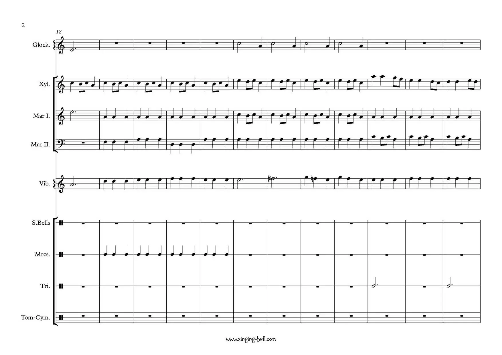 Carol of the bells mallet percussion ensemble orff arrangement sheet music page 2