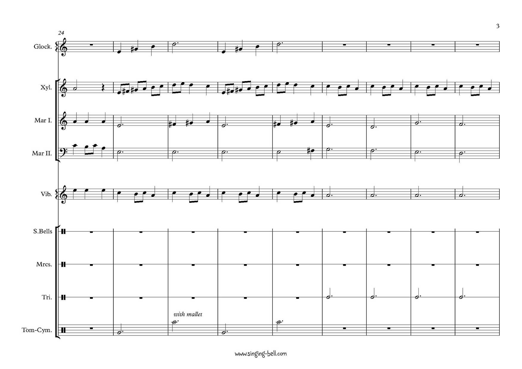 Carol of the bells mallet percussion ensemble orff arrangement sheet music page 3