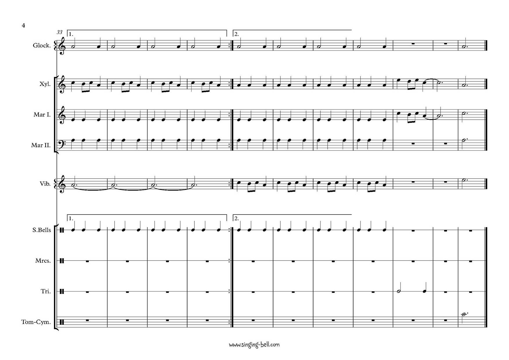 Carol of the bells mallet percussion ensemble orff arrangement sheet music page 4