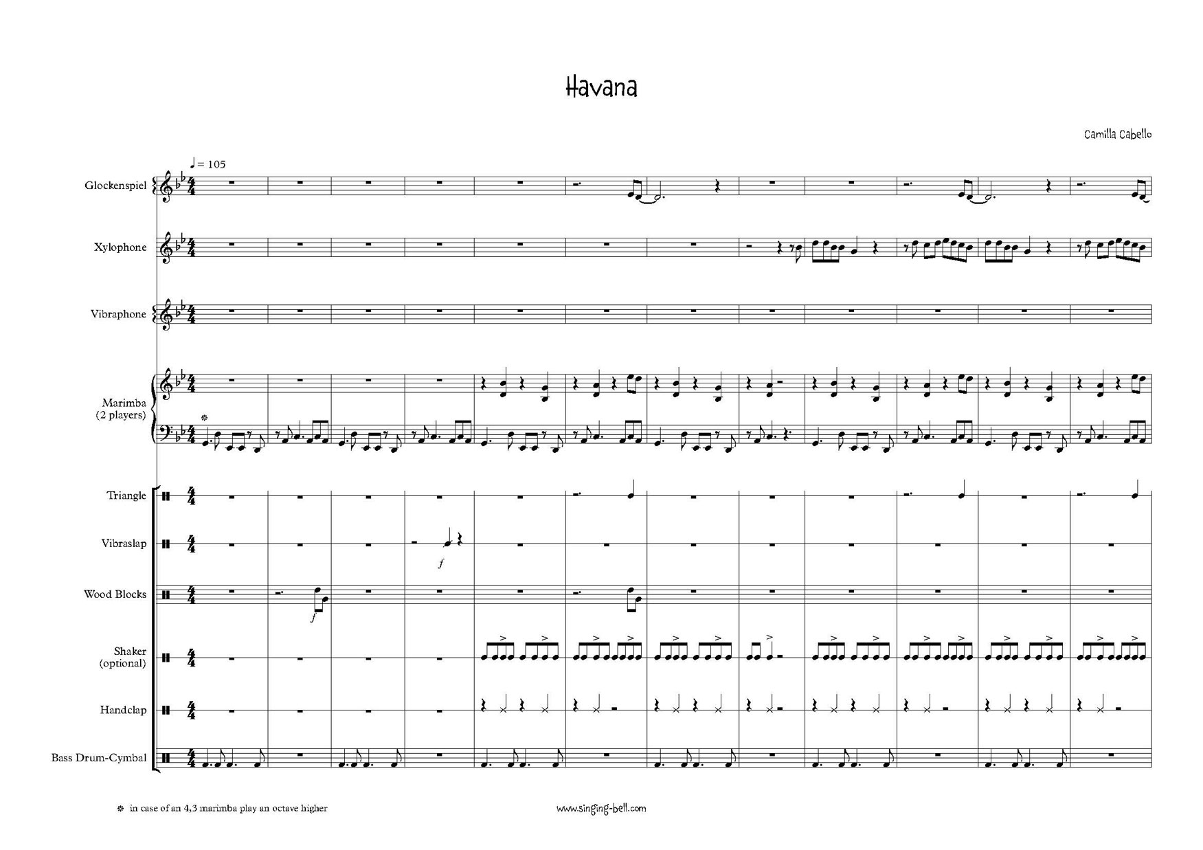 Havana-Percussion-Sheet-Music-Singing-Bell-Page-1 : Singing Bell Havana Percussion Ensemble Sheet Music - Page 1
