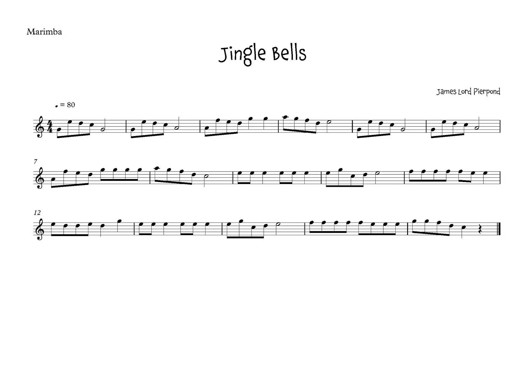 Jingle Bells Marimba sheet music