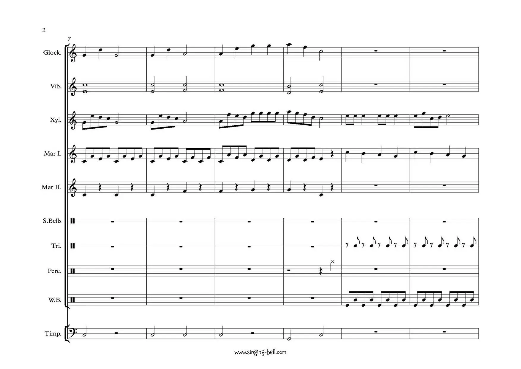 Jingle Bells mallets percussion ensemble orff arrangement sheet music page 2
