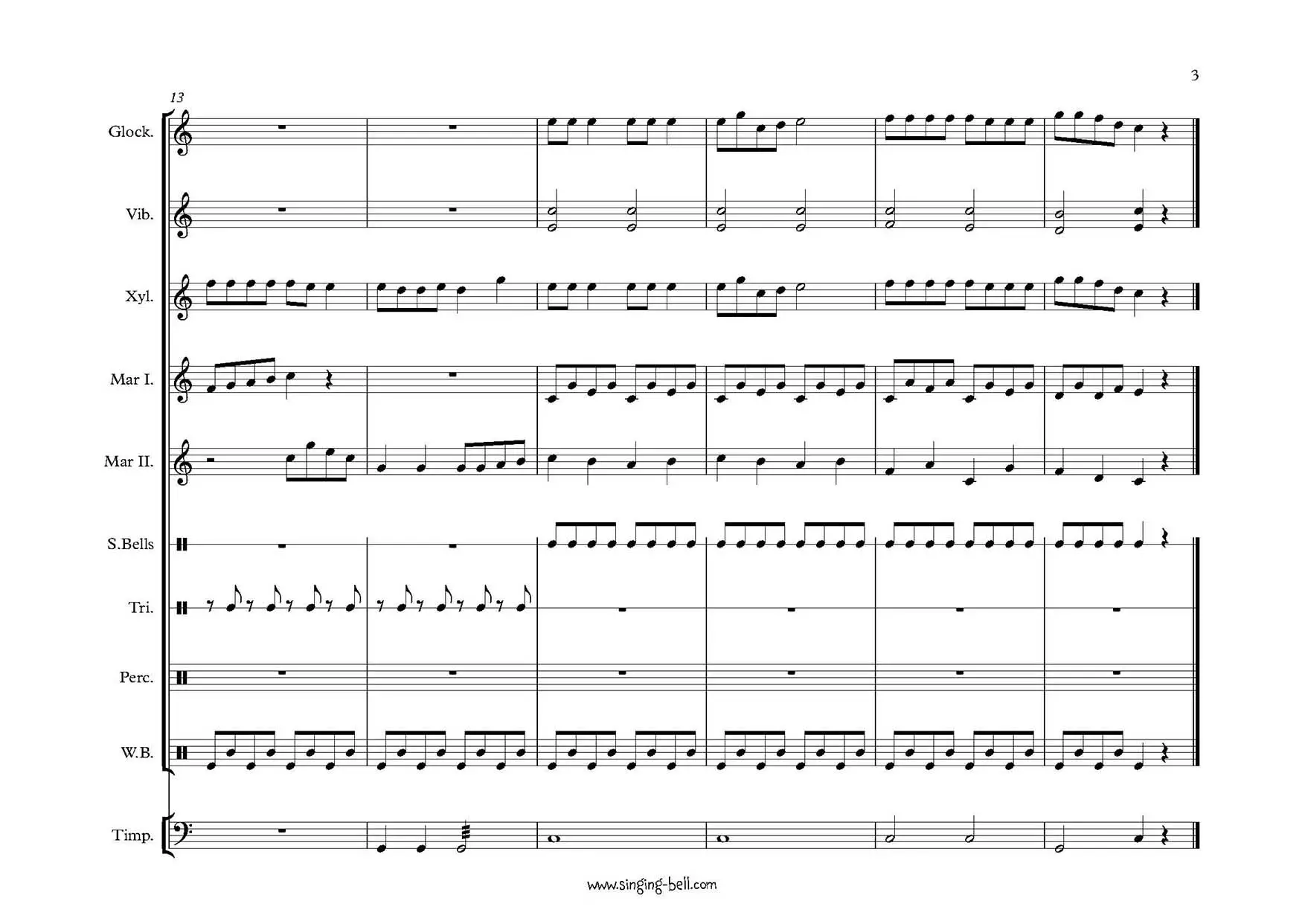 Jingle Bells mallets percussion ensemble orff arrangement sheet music page 3