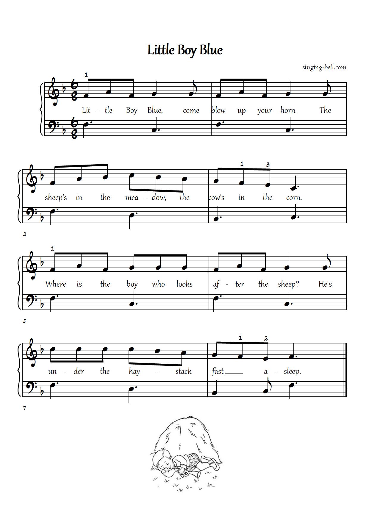 Little Boy Blue easy piano sheet music notes chords beginners pdf