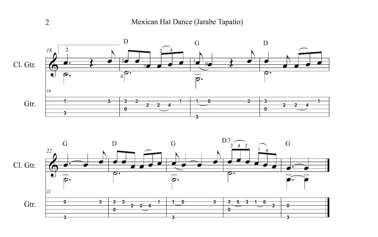 Mexican Hat Dance Jarabe Tapatio Easy Guitar Sheet Music with Notes & Tablature in C page 2.