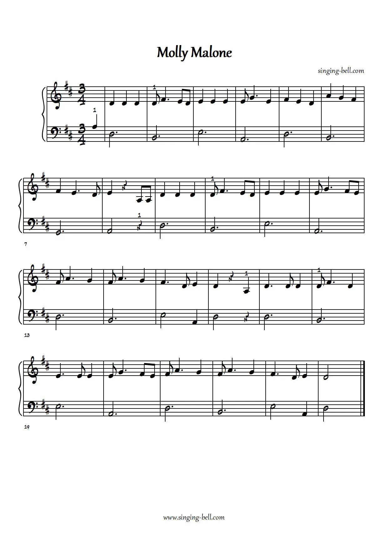 Molly Malone easy piano sheet music notes chords beginners pdf