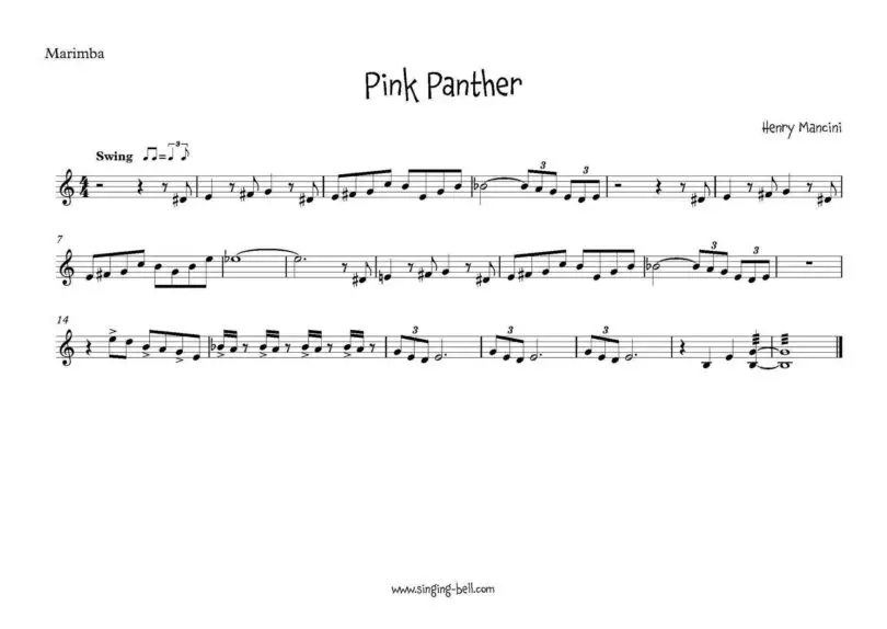 Pink Panther_Marimba_Sheet_Music_Singing_Bell