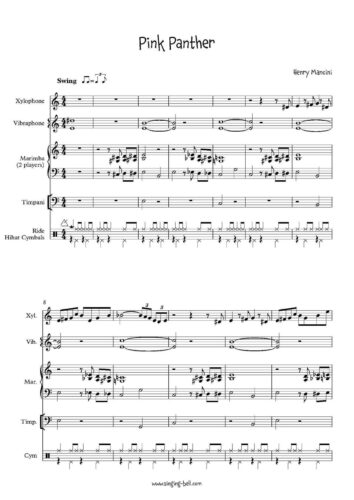 Pink Panther percussion ensemble sheet music page 1