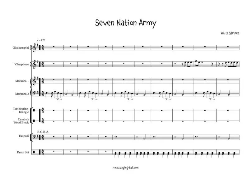 Seven Nation Army - Percussion Ensemble Sheet Music Page 1