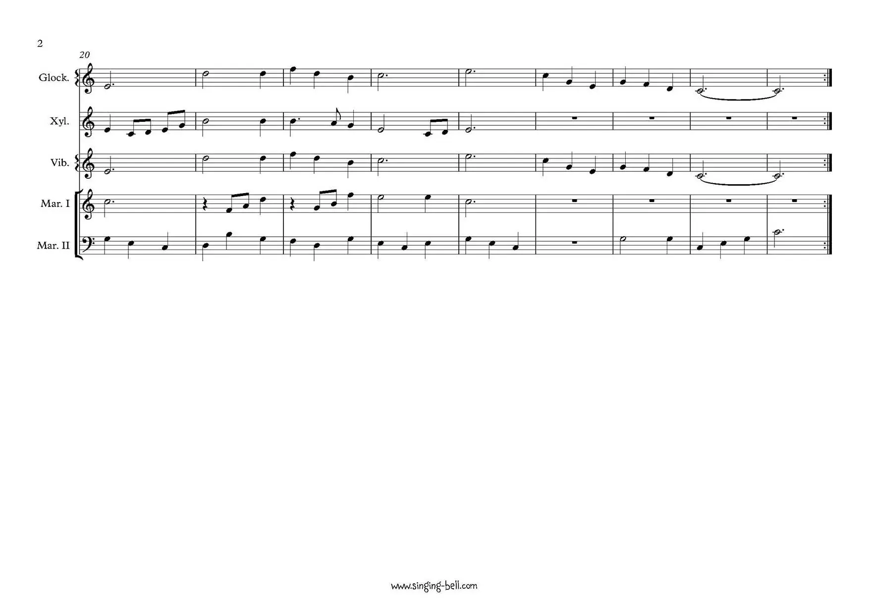 Silent Night-mallet percussion orff arrangement sheet music page 2