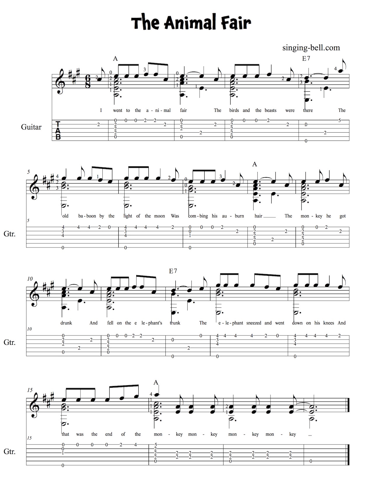 The Animal Fair Guitar Chords Tabs Sheet Music Printable PDF The Animal Fair Guitar Chords Tabs Sheet Music Printable PDF