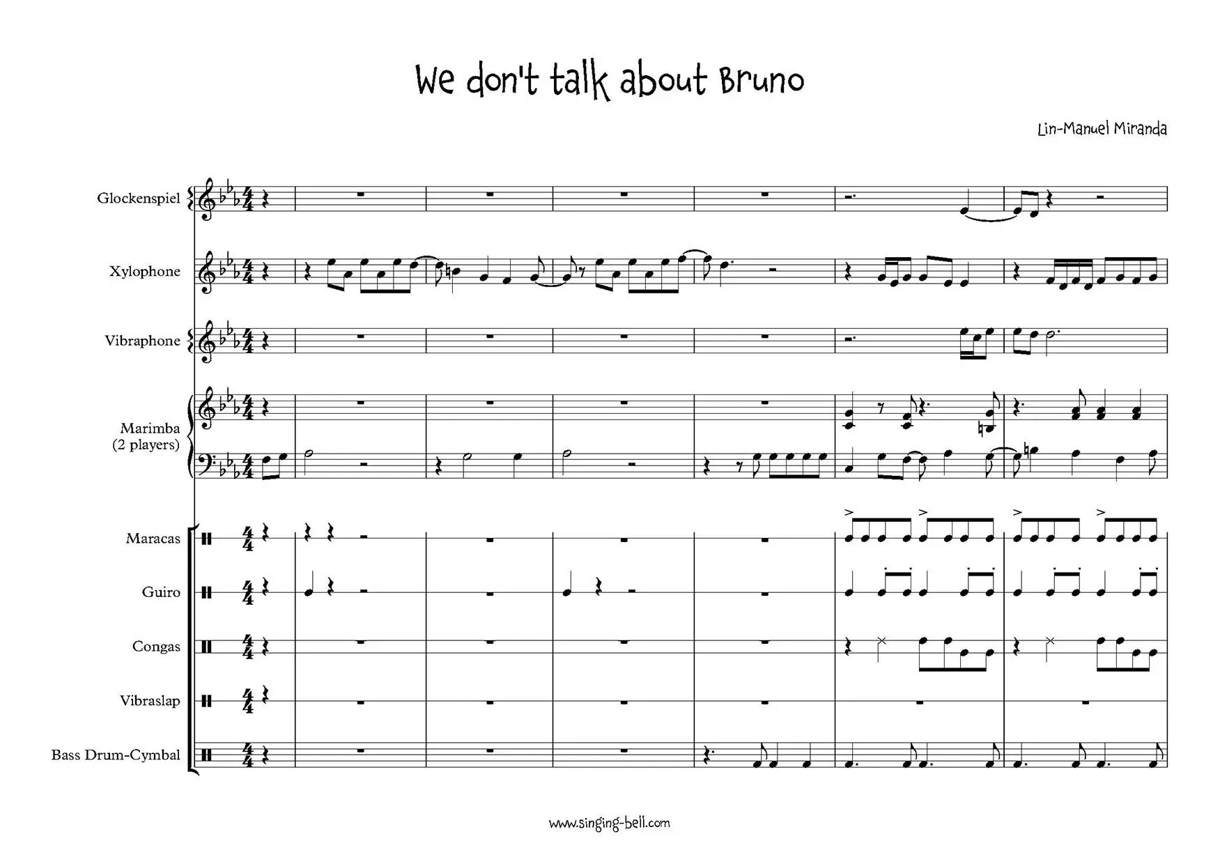 We don't talk about Bruno - Percussion Ensemble, Marimba Sheet Music PDF