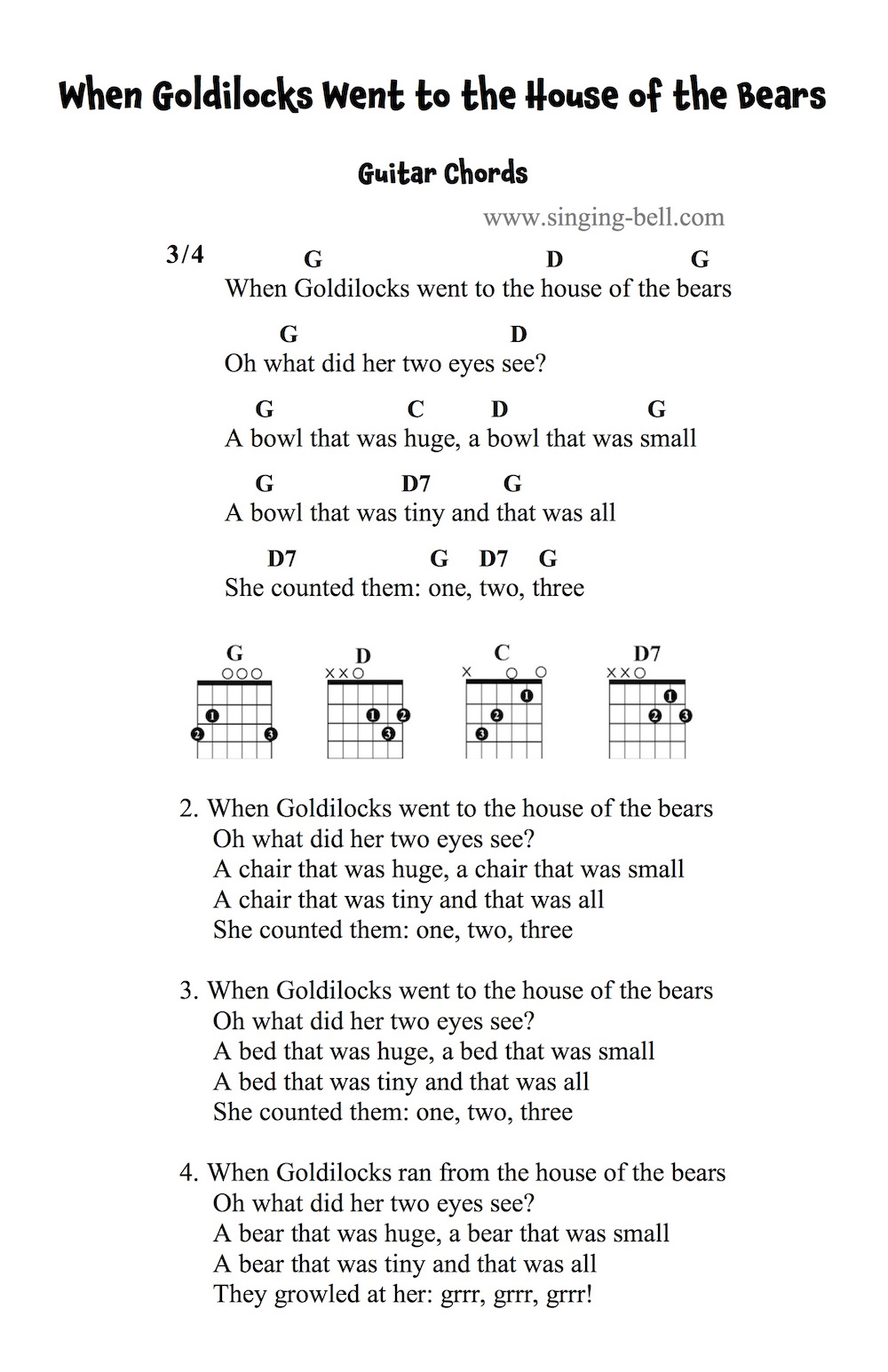 When Goldilocks Went to the House of the Bears Guitar Chords and Tabs.