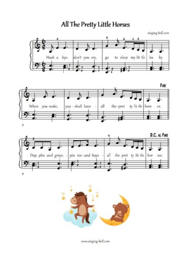 All The Pretty Little Horses (Hush-a-bye) easy piano sheet music A minor notes chords beginners pdf