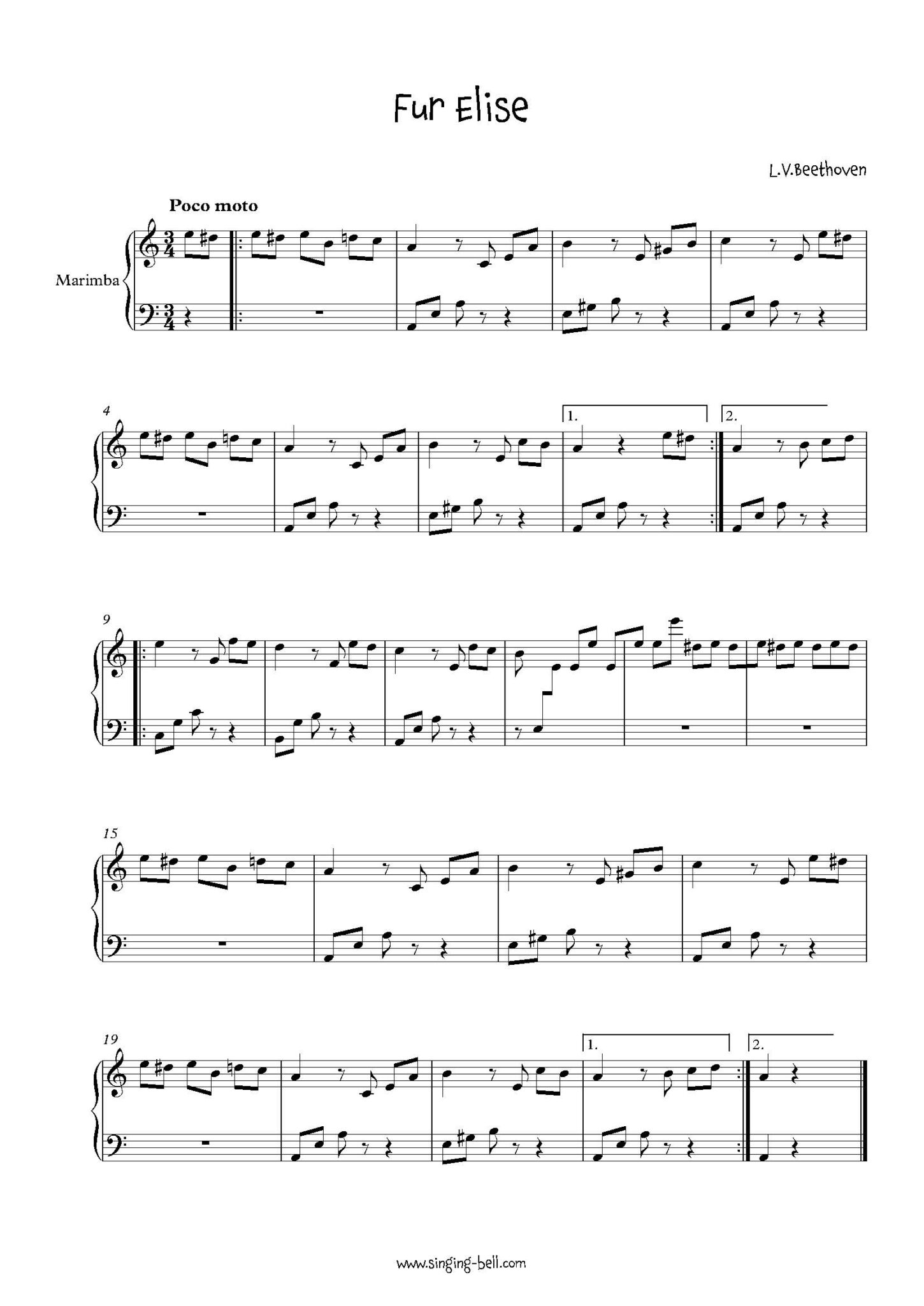 Für Elise Solo Marimba Sheet Music
