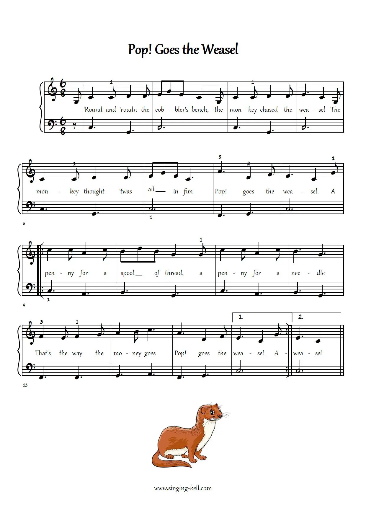 Pop Goes the Weasel easy piano sheet music notes chords beginners pdf
