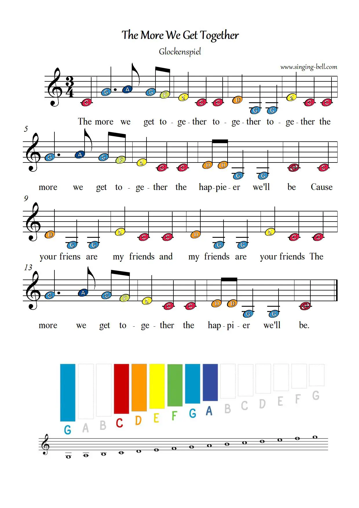 The more we get rogether_C free xylophone glockenspiel sheet music color notes chart pdf