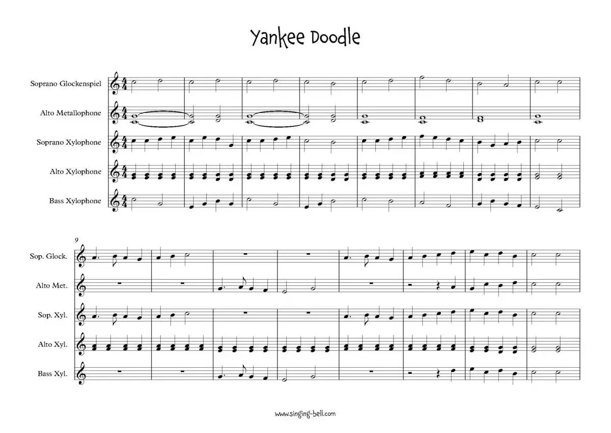 Yankee Doodle-percussion-orff-pdf-singing-bell page 1