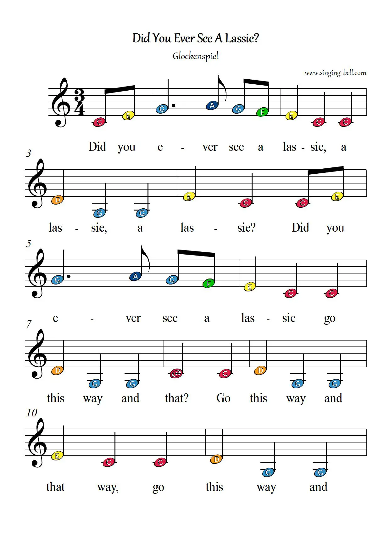 Did you ever see a lassie free xylophone glockenspiel sheet music color notes chart pdf page-1