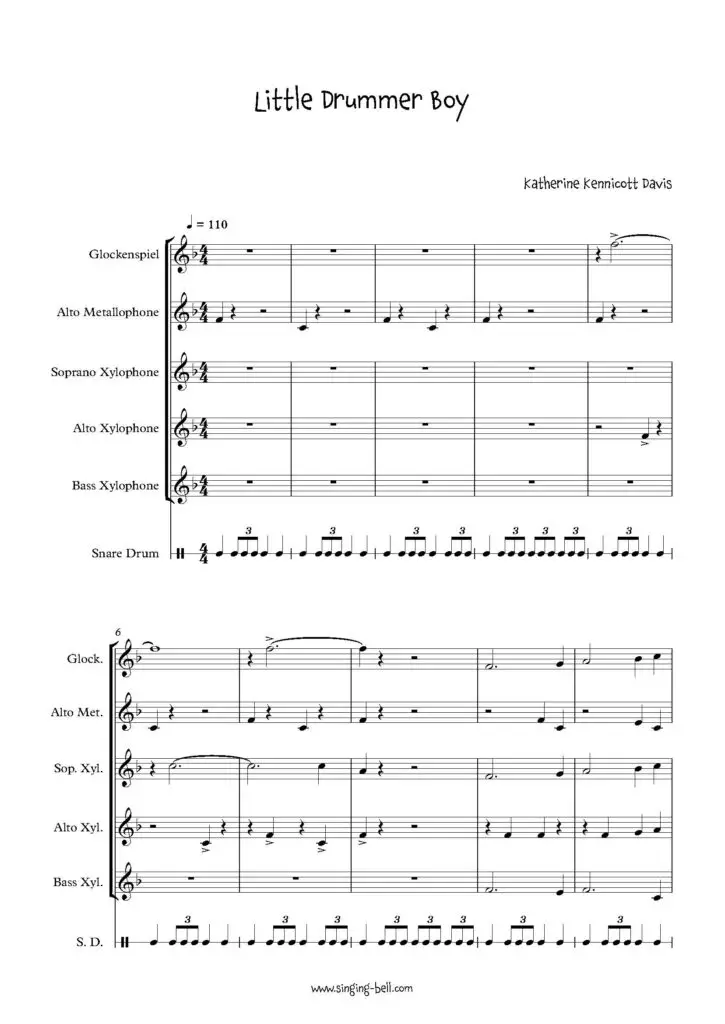 The Little Drummer Boy Orff Sheet Music Page 1.