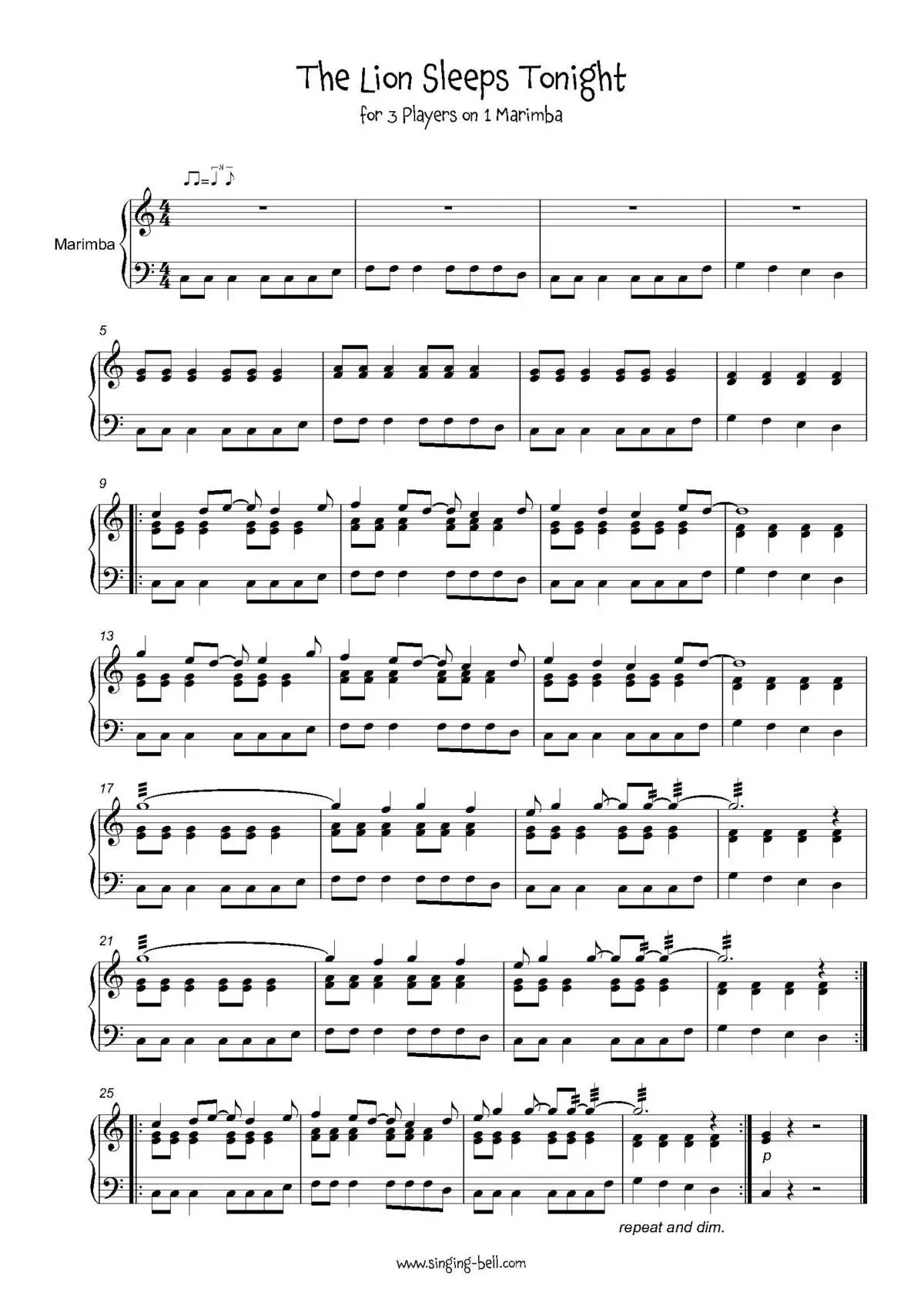 The-Lion-Sleeps-Tonight-marimba-sheet-music-singing-bell