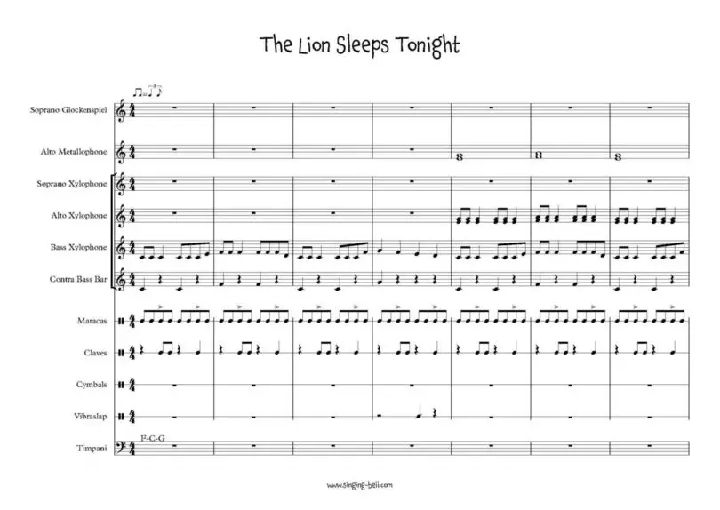 The Lion Sleeps Tonight Orff sheet music Page 1