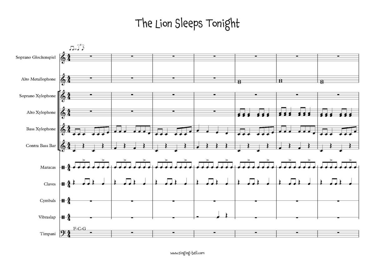 The-Lion-Sleeps-Tonight-orff-sheet-music-pdf-singing-bell_Page_1 The Lion Sleeps Tonight - Orff sheet music Page 1