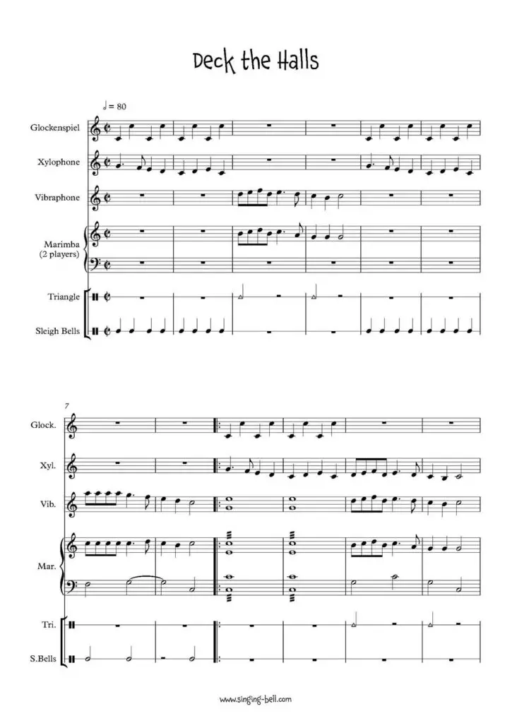 Deck_the_Hall percussion-freesheet-music-pdf-singing-bell
