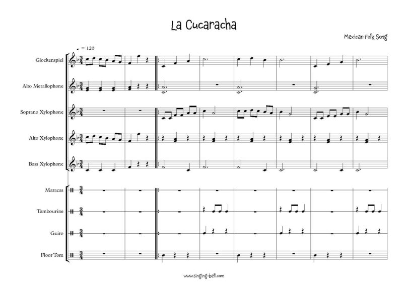 La Cucaracha Orff Sheet Music Page 1