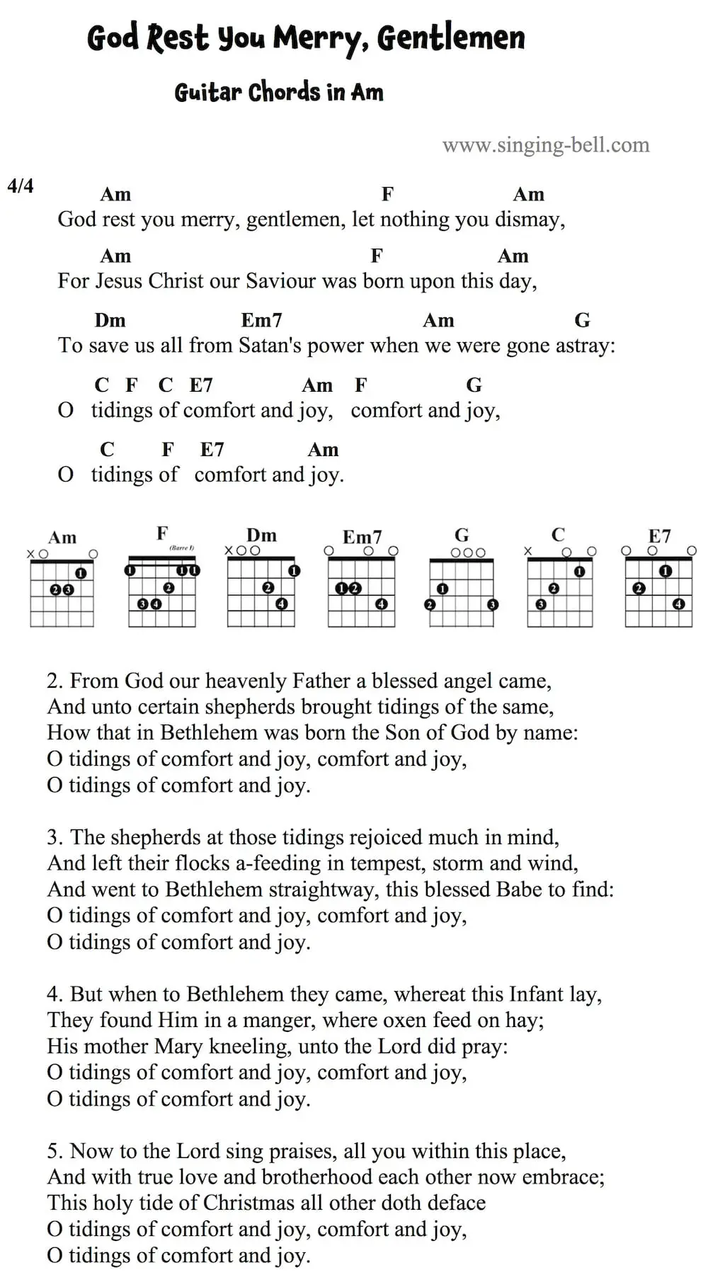 God Rest You Merry Gentlemen easy Guitar Chords and Tabs in Am.