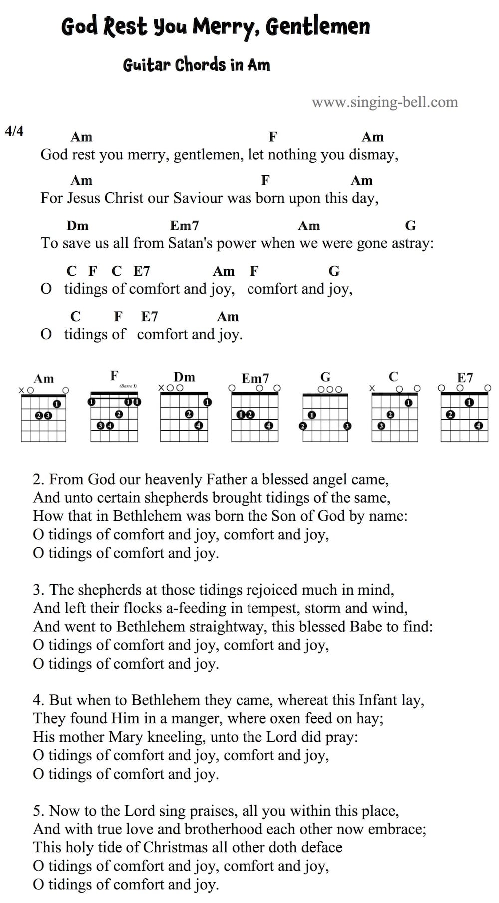 God Rest You Merry Gentlemen Guitar Chords and Tabs in Am. God Rest You Merry Gentlemen easy Guitar Chords and Tabs in Am.