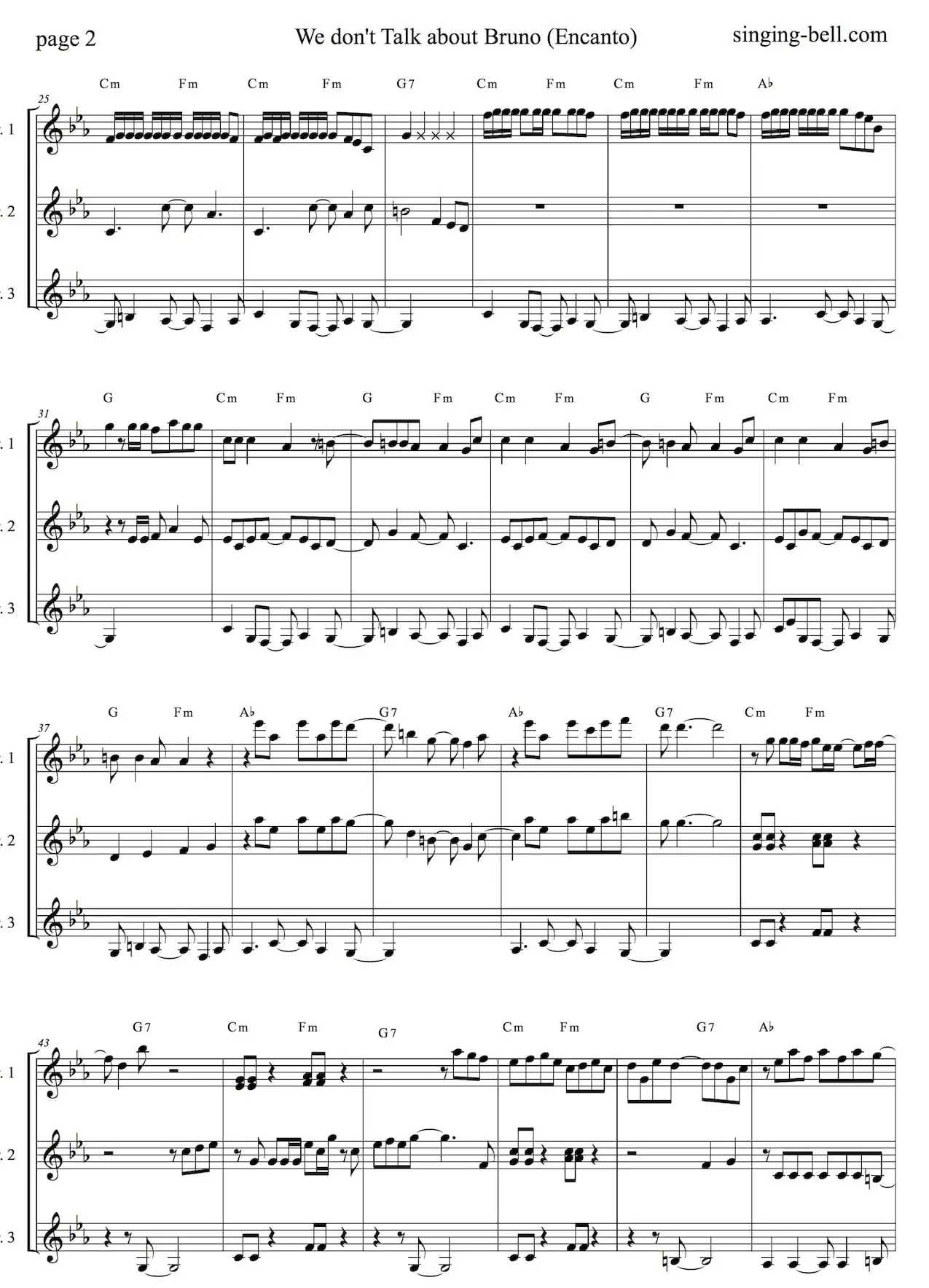 We Don't Talk About Bruno Encanto easy Guitar Trio Sheet Music Notes in Cm - page 2.