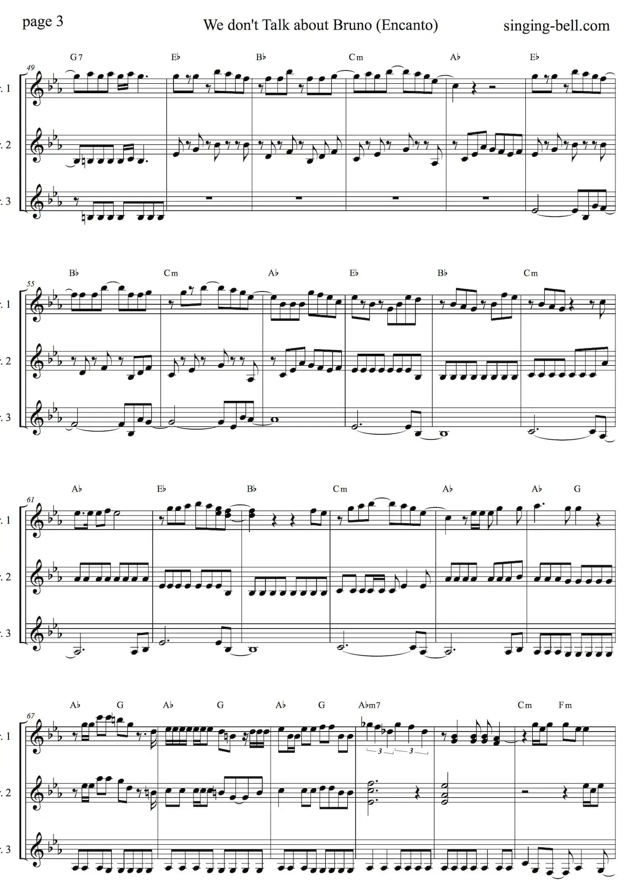 We Don't Talk About Bruno Encanto easy Guitar Trio Sheet Music Notes in Cm - page 3.