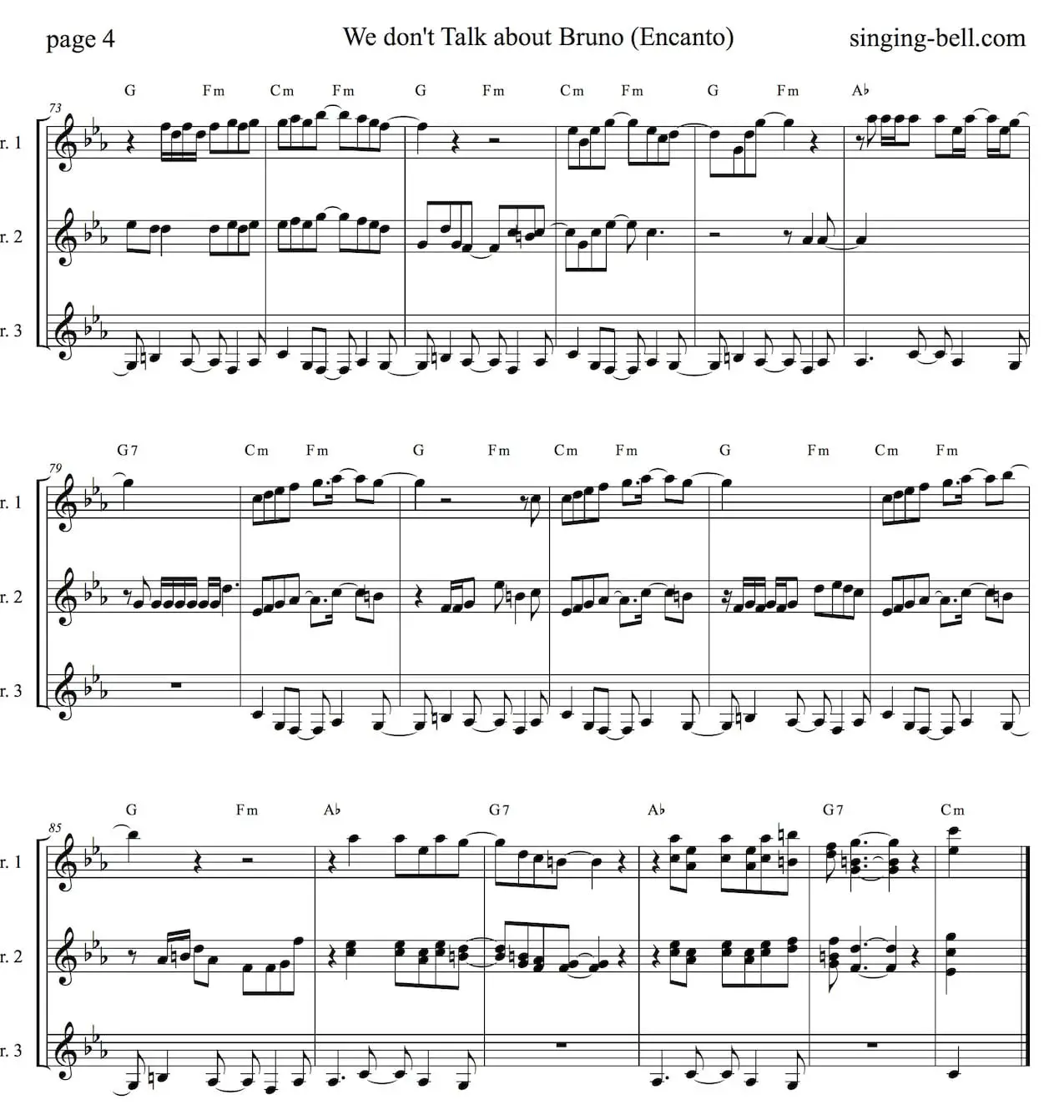 We Don't Talk About Bruno Encanto easy Guitar Trio Notes in Cm - page 4.
