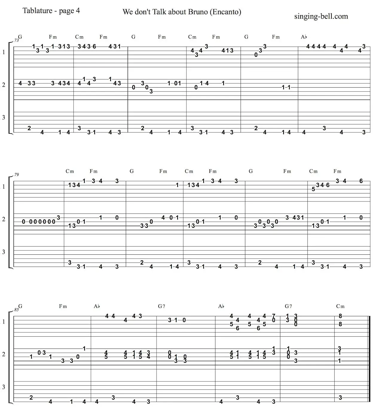 We Don't Talk About Bruno Encanto easy Guitar Trio Tablature Notation in Cm - page 4.