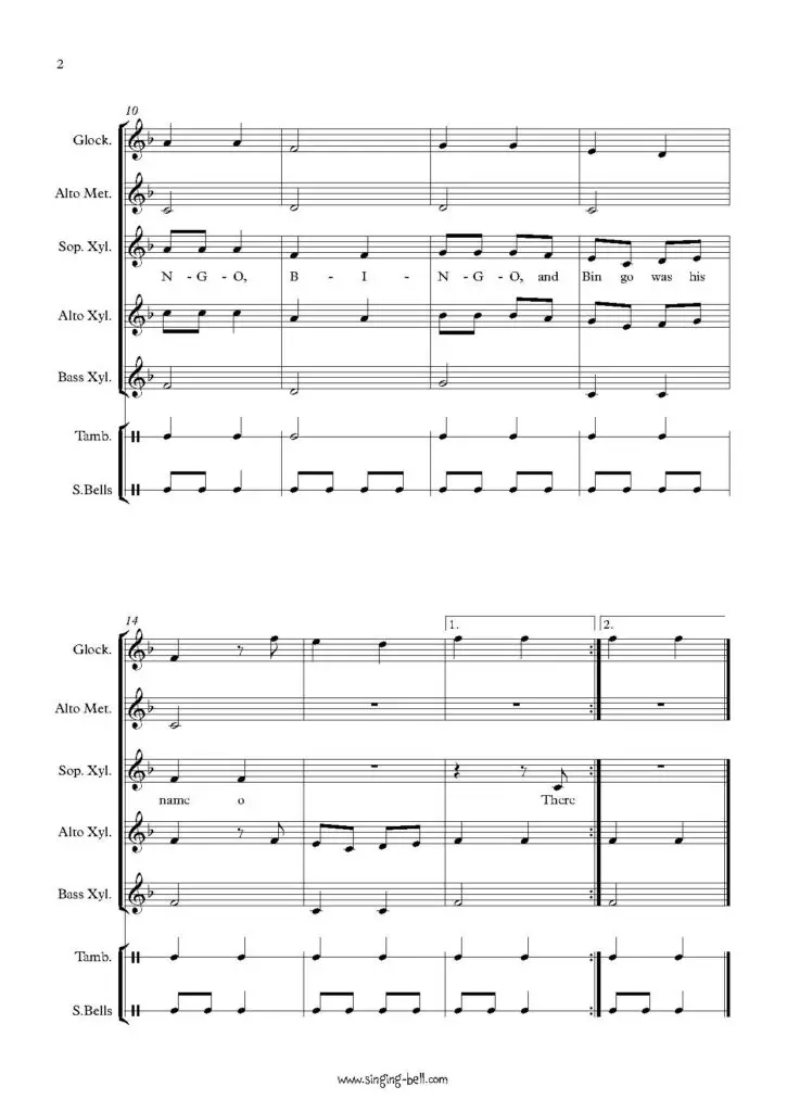 Bingo_Song-orff-sheet-music-singing-bell_Page_2 : Singing Bell Bingo Song orff-sheet-music-pdf-singing-bell p.2