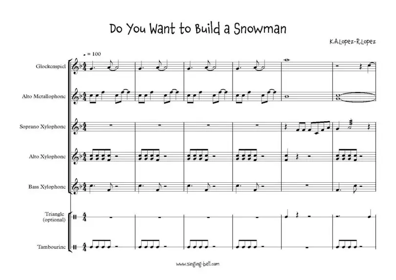 Do you want to build a snoeman frozen orff sheet music p.1