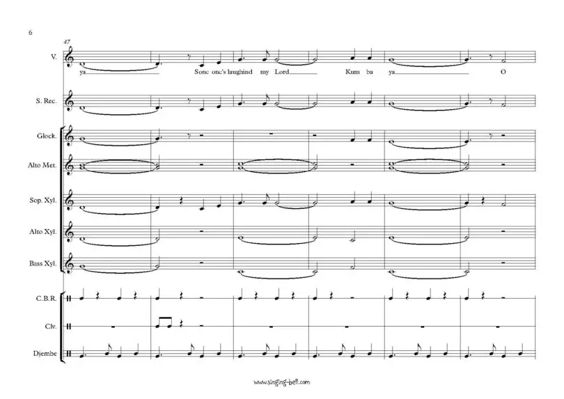 Kumbaya orff sheet music Singing Bell p.6