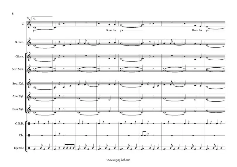 Kumbaya orff sheet music Singing Bell p.8