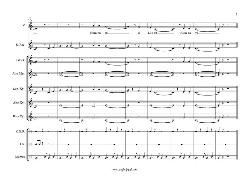 Kumbaya orff sheet music Singing Bell p.9