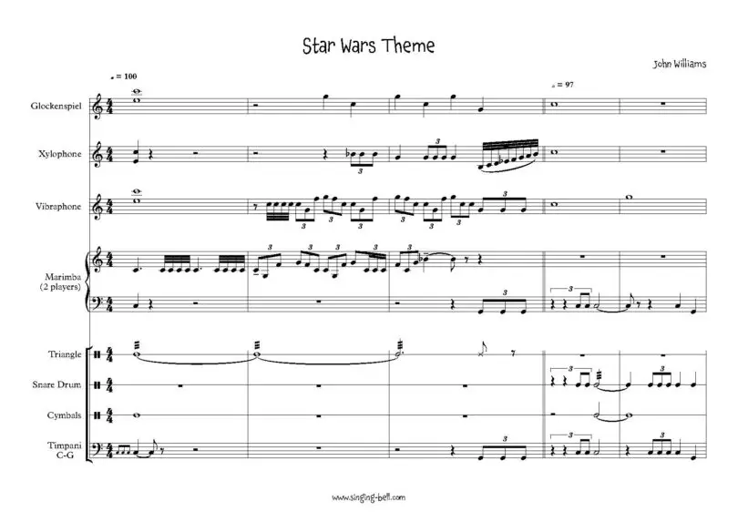Star Wars main theme percussion sheet music pdf p.1