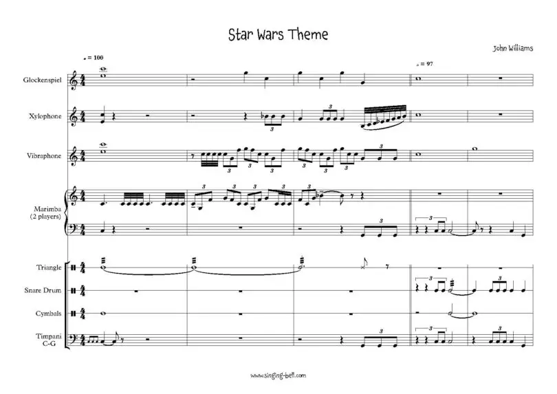 Star_Wars_-percussion-sheet-music-singing-bell_Page_1 : Singing Bell Star Wars main theme percussion sheet music pdf p.1