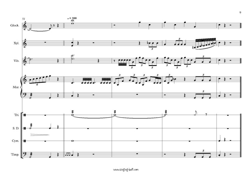 Star_Wars_-percussion-sheet-music-singing-bell_Page_9 : Singing Bell Star Wars main theme percussion sheet music pdf p.9