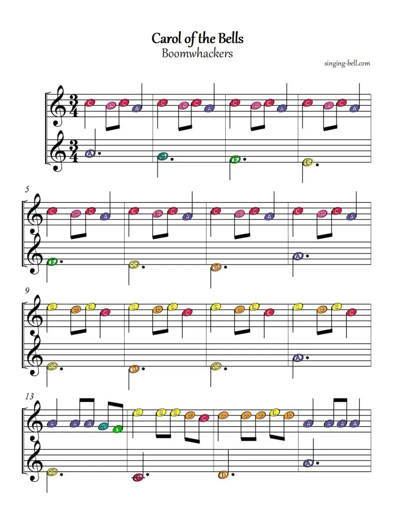 Carol of the bells boomwhackers sheet music p.1