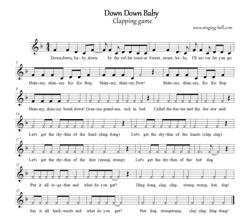 Down Down Baby game sheet music pdf