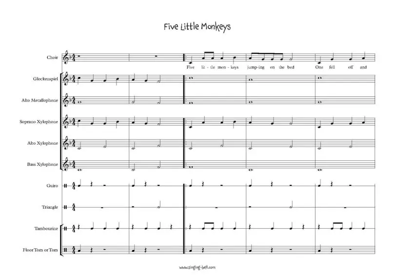 Five Little Monkeys Orff arrangement sheet music pdf p.1
