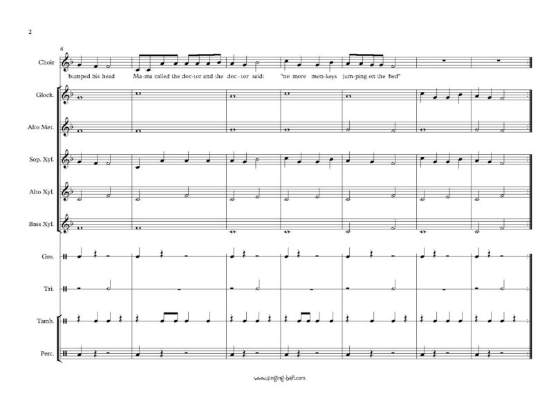Five Little Monkeys Orff arrangement sheet music pdf p.2